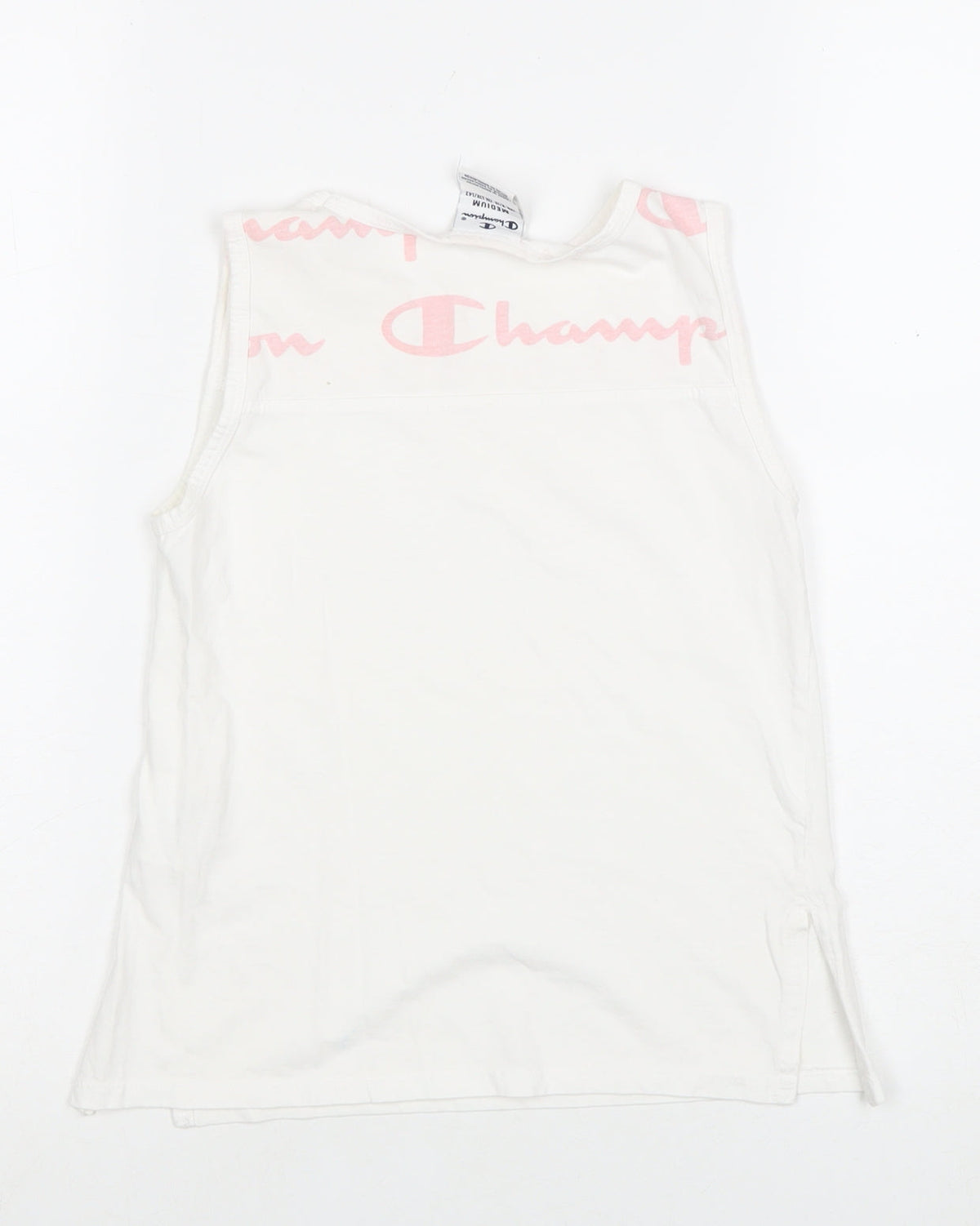Additional front view of Champion girls’ white sleeveless logo t-shirt 9-10 years