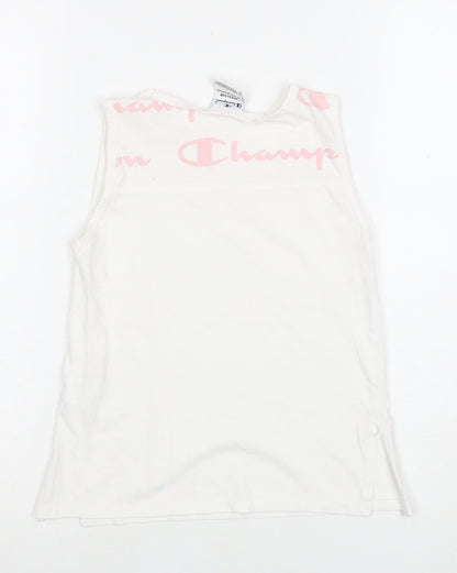 Additional front view of Champion girls’ white sleeveless logo t-shirt 9-10 years