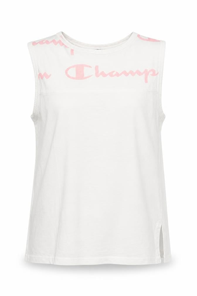 Front view of Champion girls’ white sleeveless logo t-shirt 9-10 years