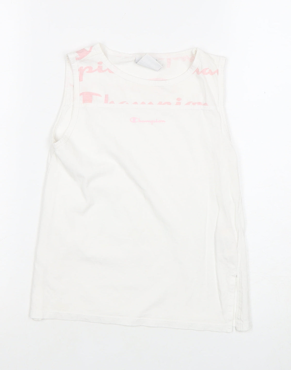 Back view of Champion girls’ white sleeveless logo t-shirt 9-10 years