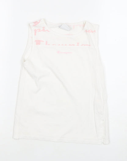 Back view of Champion girls’ white sleeveless logo t-shirt 9-10 years