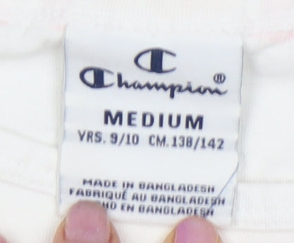 Brand and care label for Champion girls’ white sleeveless logo t-shirt 9-10 years