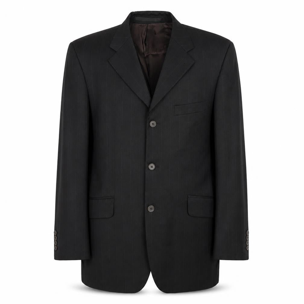 Jeff Banks Men's Black Blazer 40R, Wool Striped Jacket