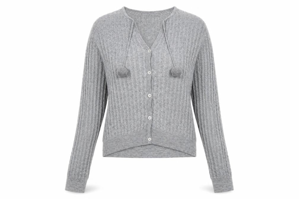 Laura Ashley Women's Grey Cable-Knit Cardigan, Size 14