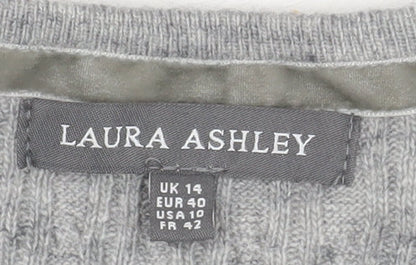 Laura Ashley Women's Grey Cable-Knit Cardigan, Size 14