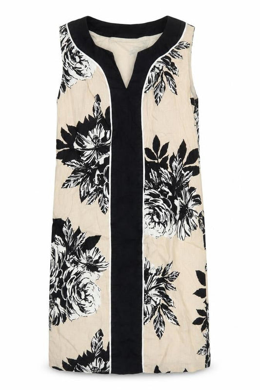 Laura Ashley Women's Beige Black Floral Shift Dress UK 10