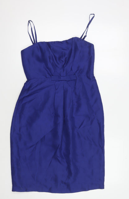 Additional front view of L.K. Bennett Women's Blue Silk A-Line Dress, size 10