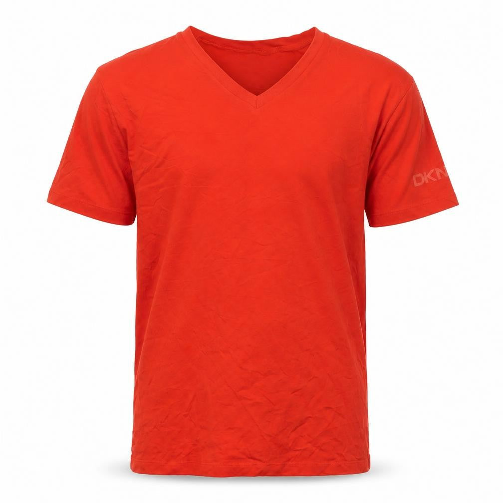 DKNY Men's Red V-Neck T-Shirt, Size L, Cotton, Logo Accent