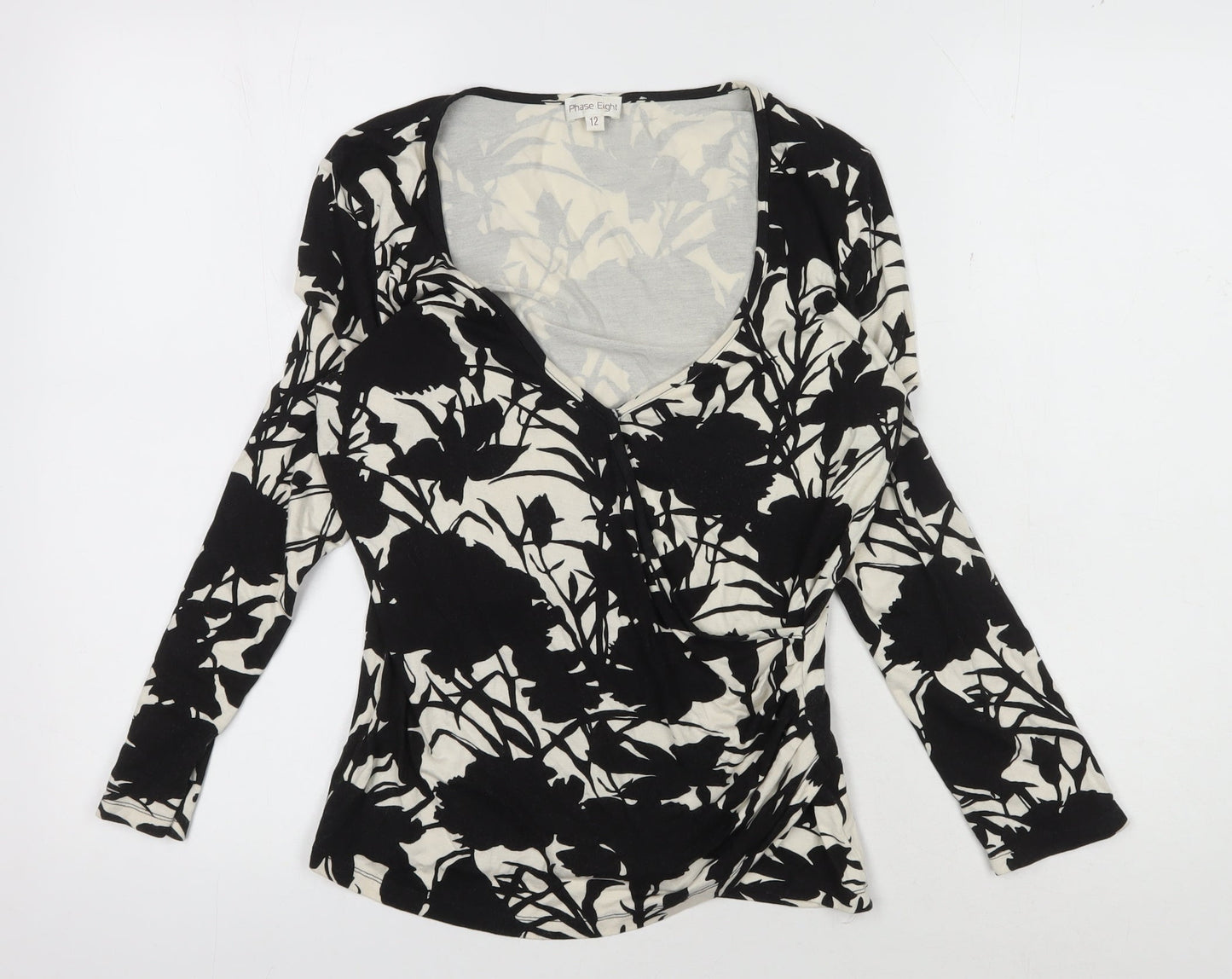 Phase Eight Women's Black Floral Wrap Blouse Size 12
