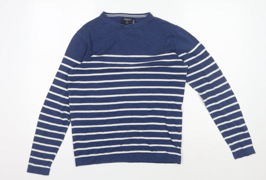 Springfield Women's Blue Striped Cotton Pullover Jumper S