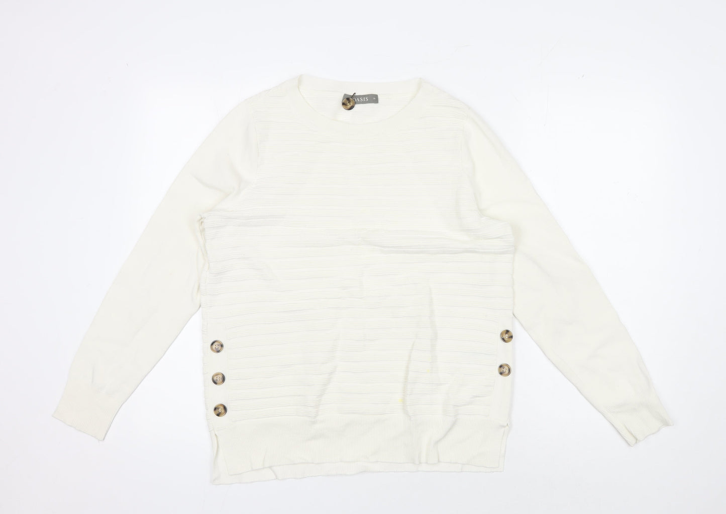 Oasis Women's Ivory Pullover Jumper M Button Detail
