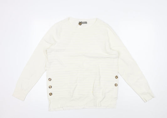 Oasis Women's Ivory Pullover Jumper M Button Detail