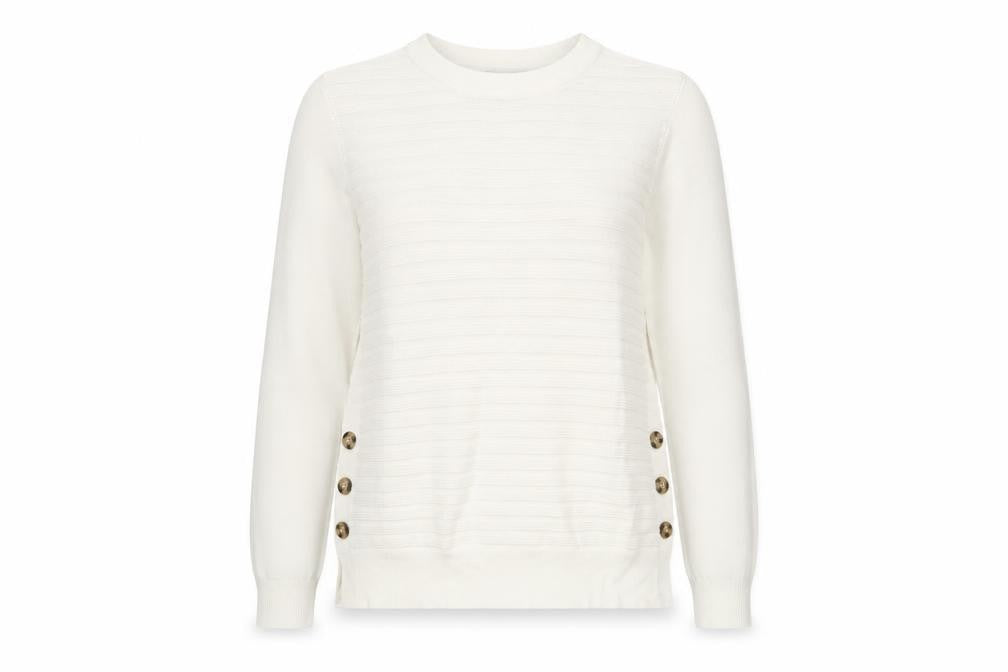 Oasis Women's Ivory Pullover Jumper M Button Detail