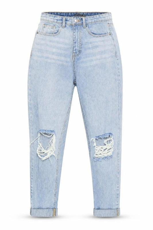 Boohoo Women's Light Blue Distressed Mom Jeans Size 6