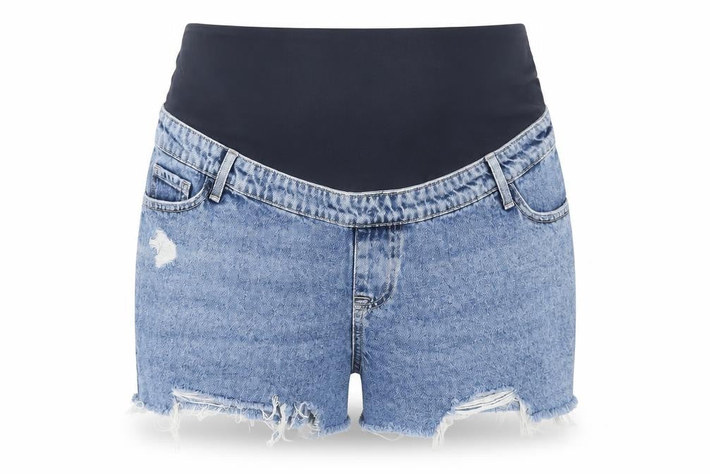 New Look Maternity Cut-Off Shorts, Blue, Size 14