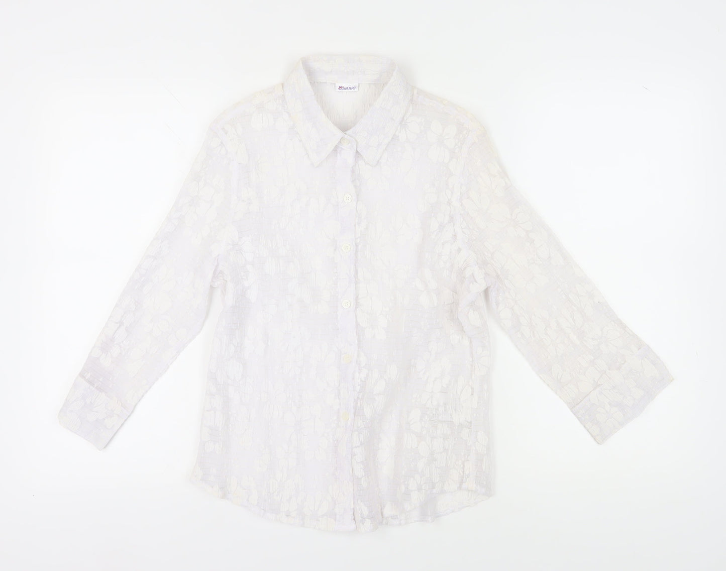 Damart Women's White Button-Up Shirt UK 16 Collared
