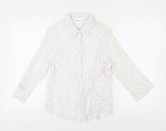 Damart Women's White Button-Up Shirt UK 16 Collared