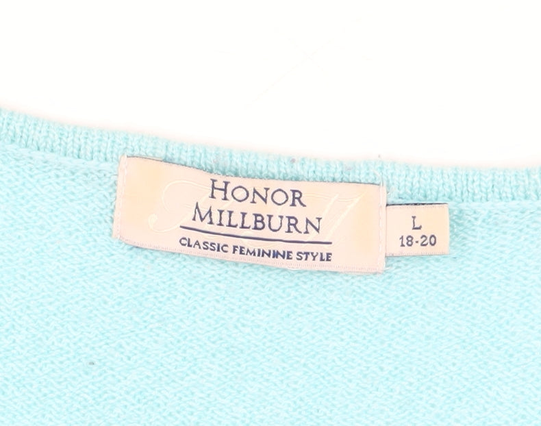 Honor Millburn Women's Blue Plus V-Neck Crochet Blouse