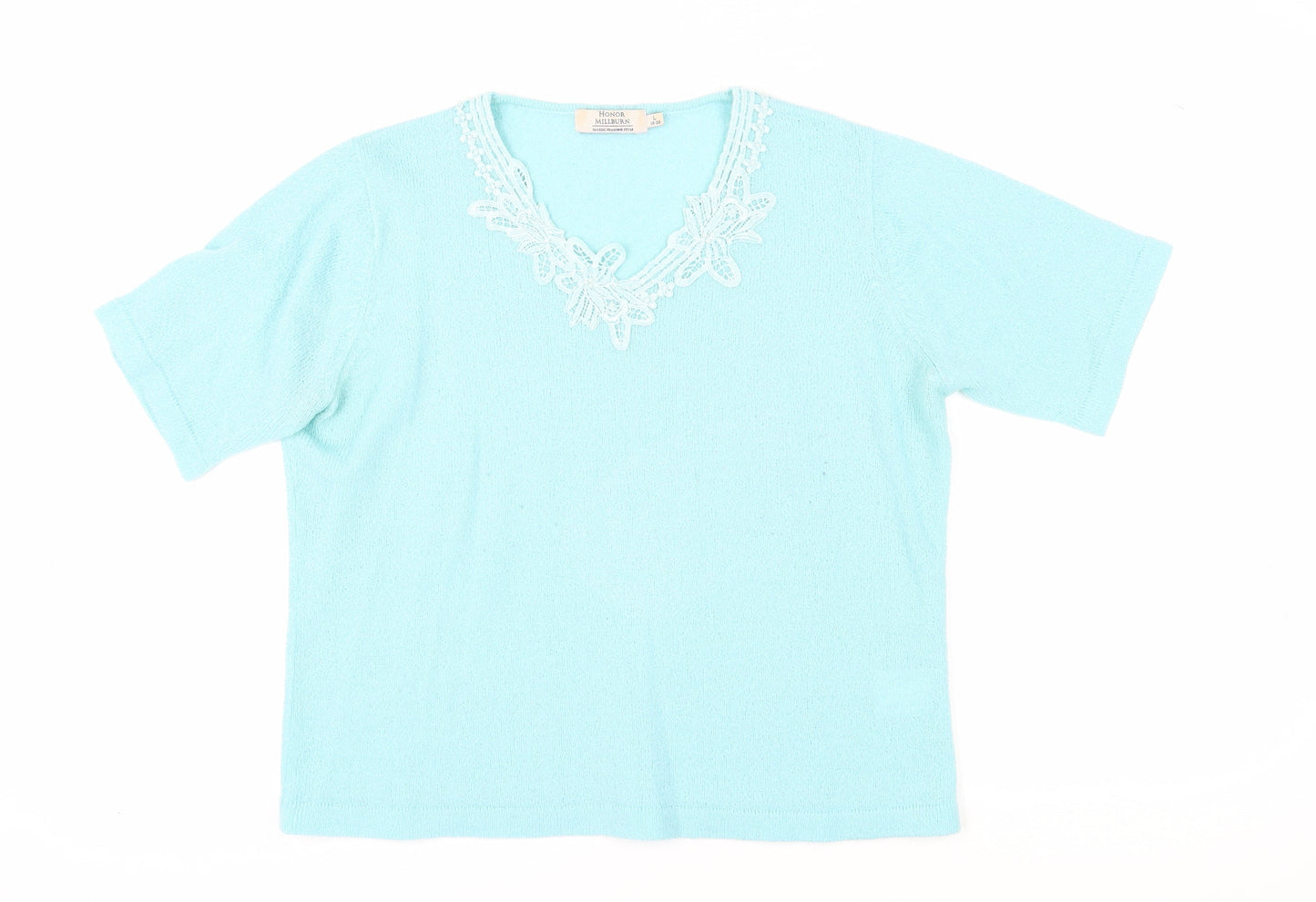 Honor Millburn Women's Blue Plus V-Neck Crochet Blouse