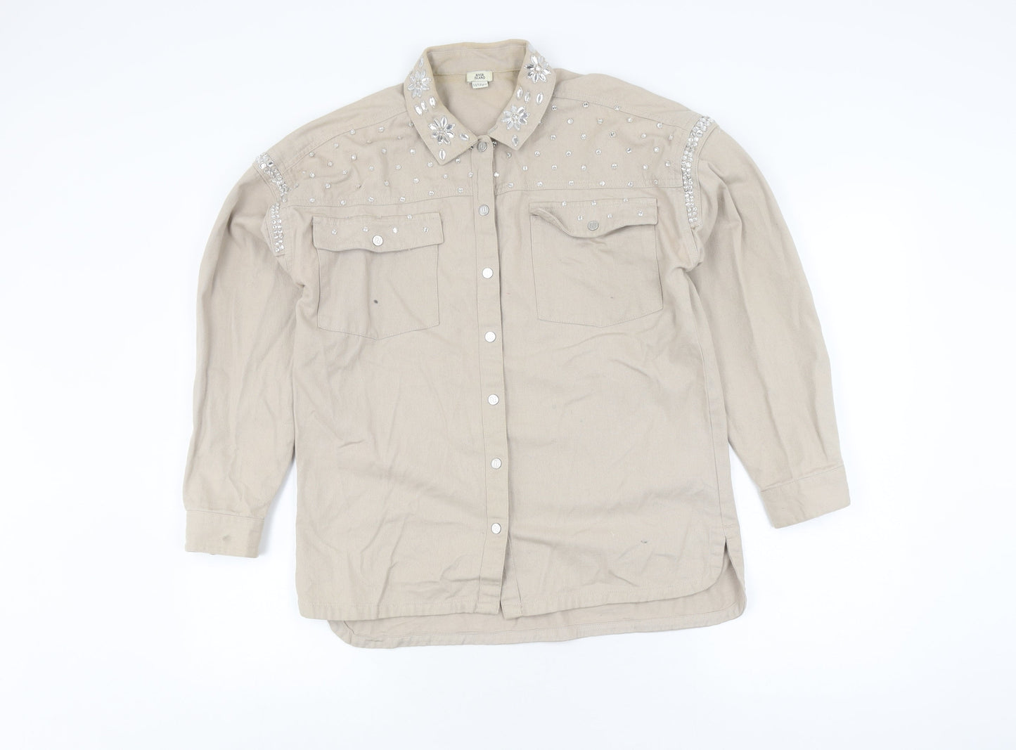 River Island Teens Beige Embroidered Button-Up Shirt