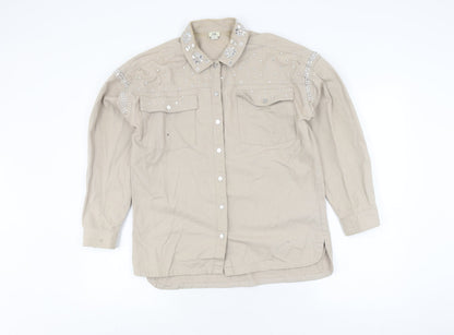 River Island Teens Beige Embroidered Button-Up Shirt