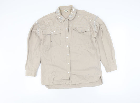 River Island Teens Beige Embroidered Button-Up Shirt
