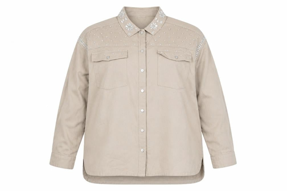 River Island Teens Beige Embroidered Button-Up Shirt