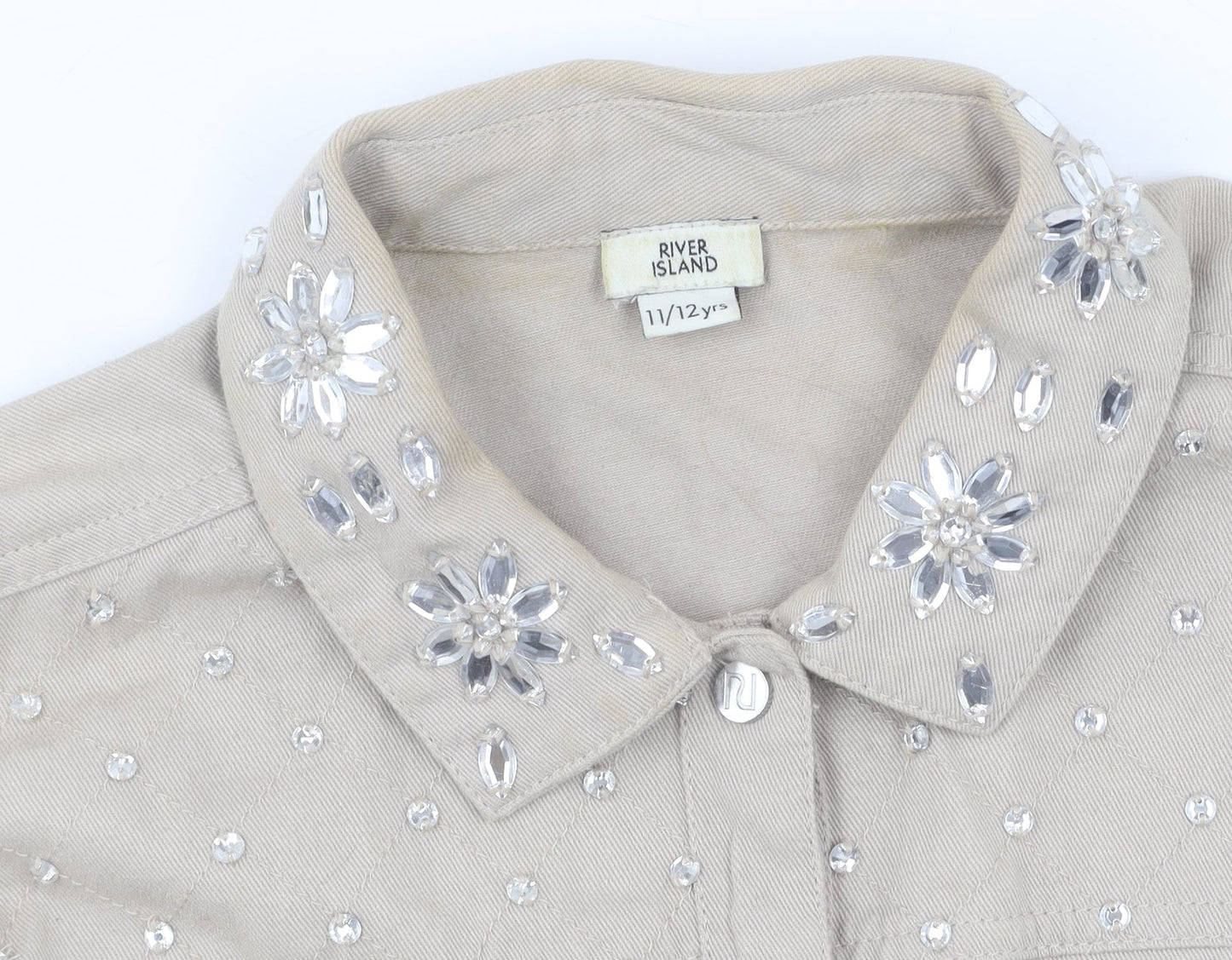 River Island Teens Beige Embroidered Button-Up Shirt