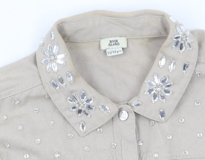 River Island Teens Beige Embroidered Button-Up Shirt