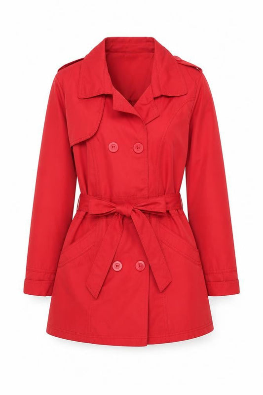 JS Women's Red Trench Coat Size 10, Belted Classic Style