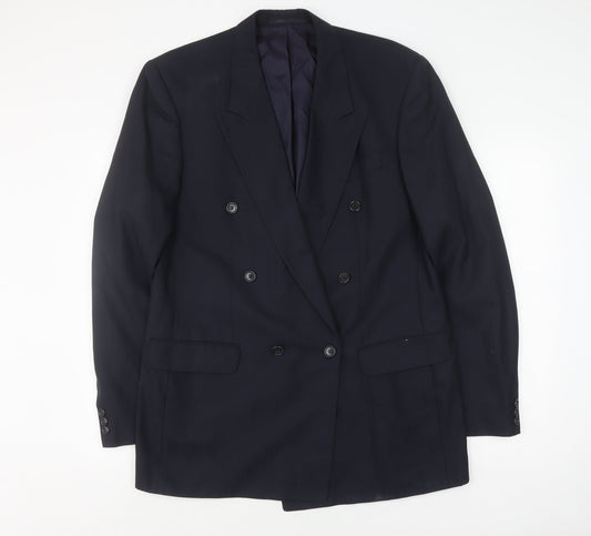 Baumler Men's Black Double Breasted Striped Tweed Suit Jacket Size 42.5