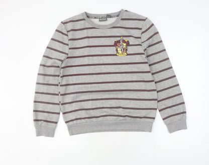 Harry Womens Potter Grey Striped Pullover Sweatshirt