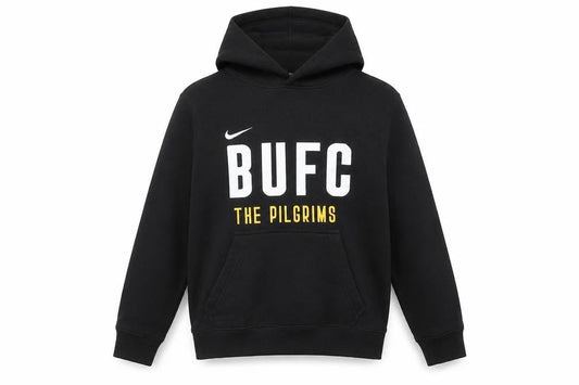 Front view of Nike boys’ black hooded pullover football hoodie, 12-13 years