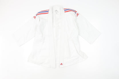 Additional front view of Adidas boys’ white track jacket 11 years cotton blend