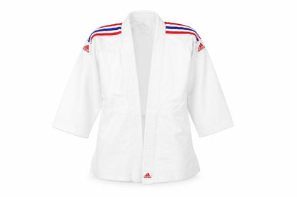 Front view of Adidas boys’ white track jacket 11 years cotton blend