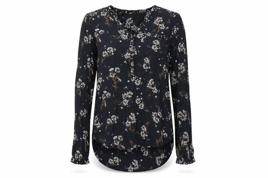 FatFace Women's Black Floral V-Neck Blouse UK 6