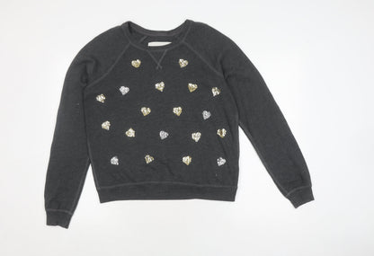 Additional front view of Abercrombie & Fitch girls’ black sequin pullover sweatshirt, size L