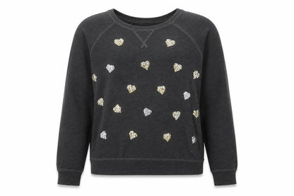 Front view of Abercrombie & Fitch girls’ black sequin pullover sweatshirt, size L