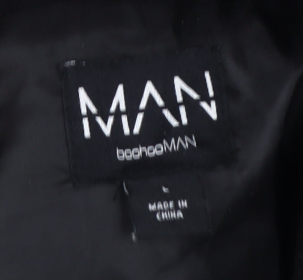boohooMAN Men's Black Varsity Jacket, Size L, Polyester