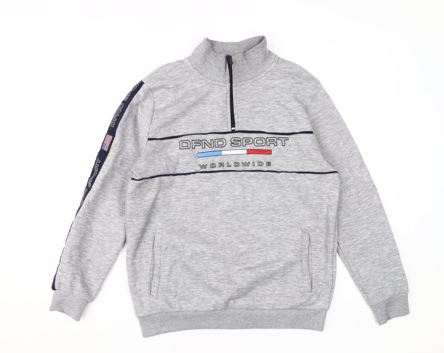 DFND Boys Grey Henley Sweatshirt, 13 Years, 1/2 Zip, Logo