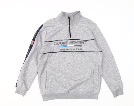 DFND Boys Grey Henley Sweatshirt, 13 Years, 1/2 Zip, Logo