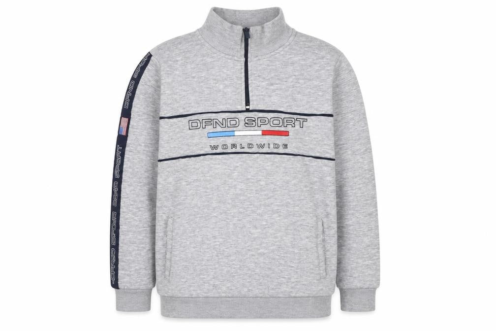 DFND Boys Grey Henley Sweatshirt, 13 Years, 1/2 Zip, Logo
