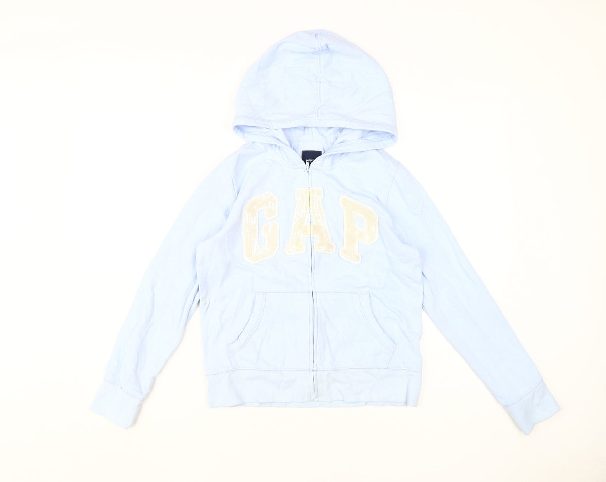 Additional front view of Gap girls’ blue full zip hoodie 2xl logo casual