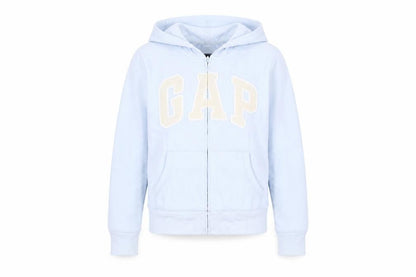 Front view of Gap girls’ blue full zip hoodie 2xl logo casual