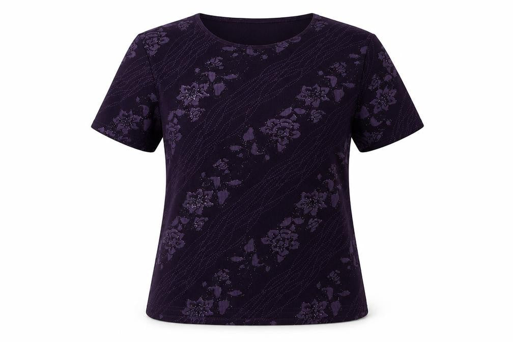 EWM Purple Floral Glitter Women's T-Shirt Size 14