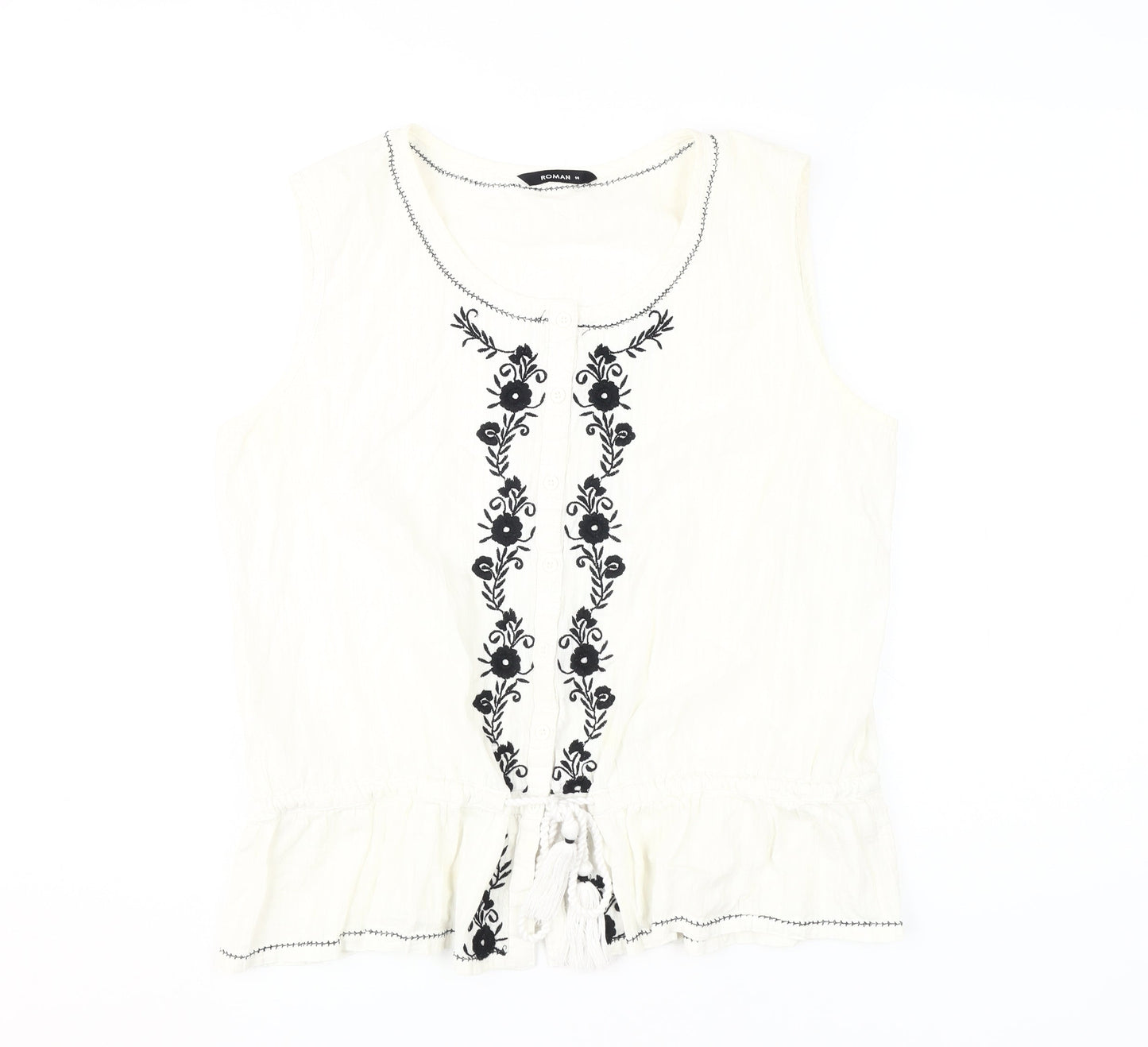 Roman Women's Ivory Embroidered Sleeveless Blouse