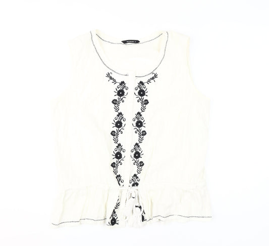 Roman Women's Ivory Embroidered Sleeveless Blouse