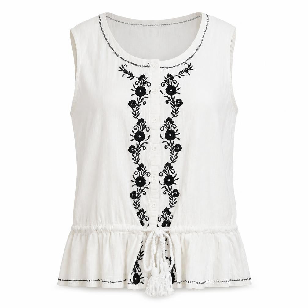 Roman Women's Ivory Embroidered Sleeveless Blouse