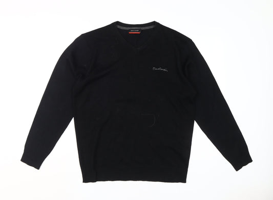 Pierre Cardin Men's Black V-Neck Jumper Size L Acrylic Knit