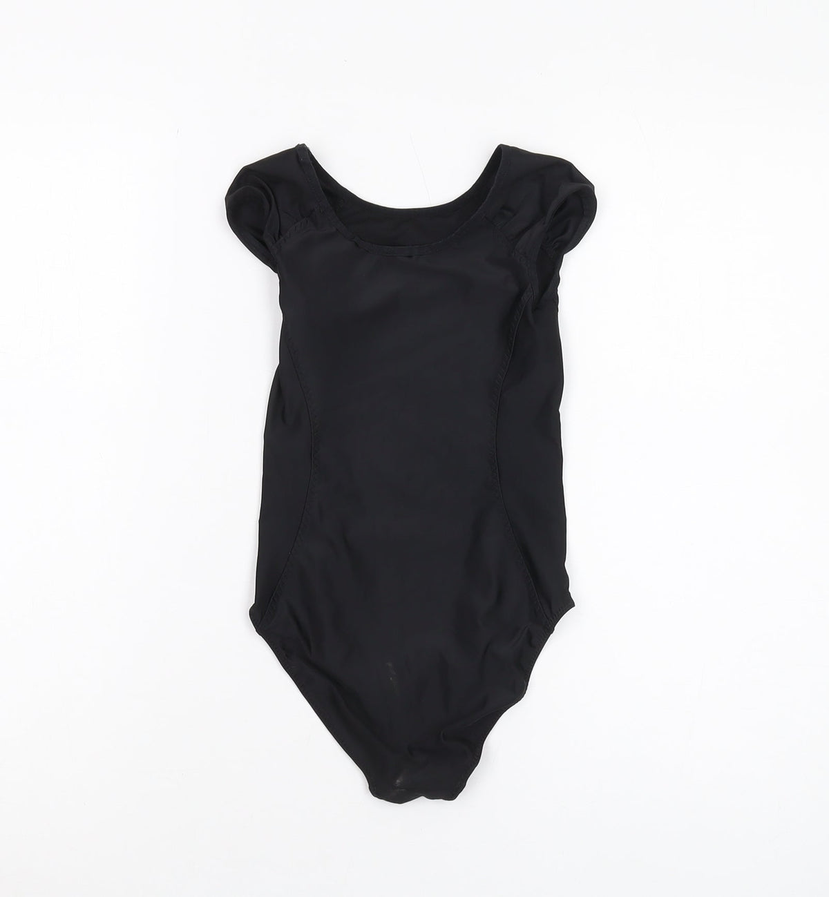 Back view of Decathlon girls’ black one piece swimsuit, size 12